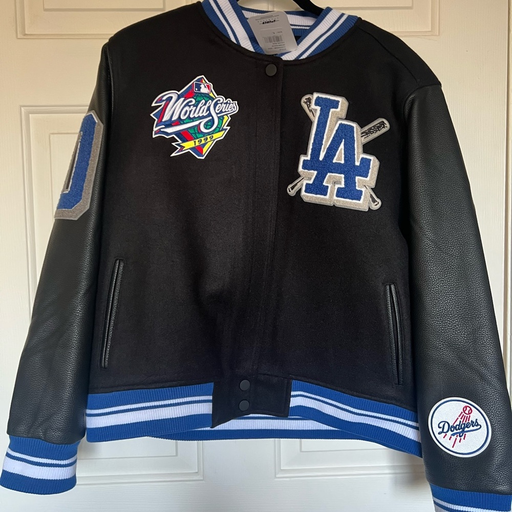 Dodgers Black and Blue Varsity Jacket with Ribbed Collars World Series